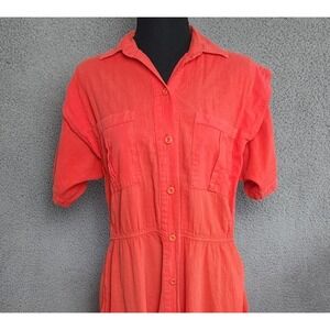 Vtg Balkan Dress L Orange Boho Lagenlook Smock Pockets George Georgiou Cottage